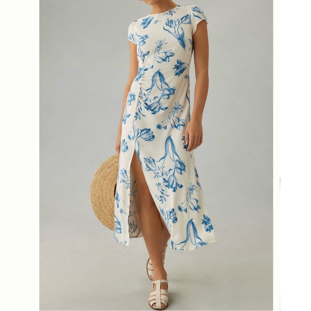 Anthropologie Reformation Frasier Dress Blue Floral Size 10